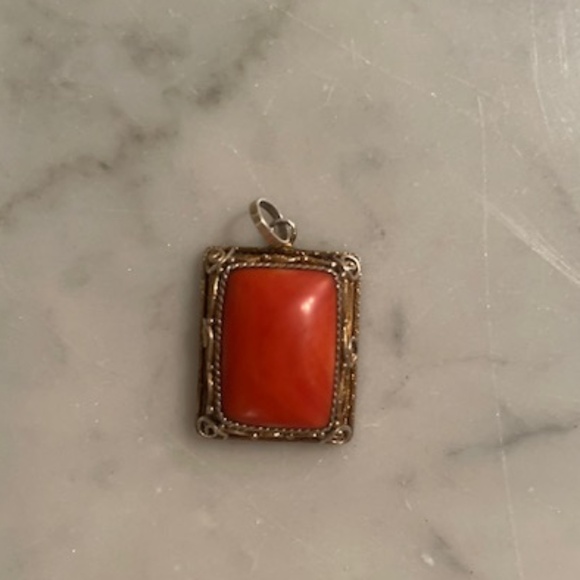 Red Coral Vintage Genuine Silver Pendant - Picture 3 of 11